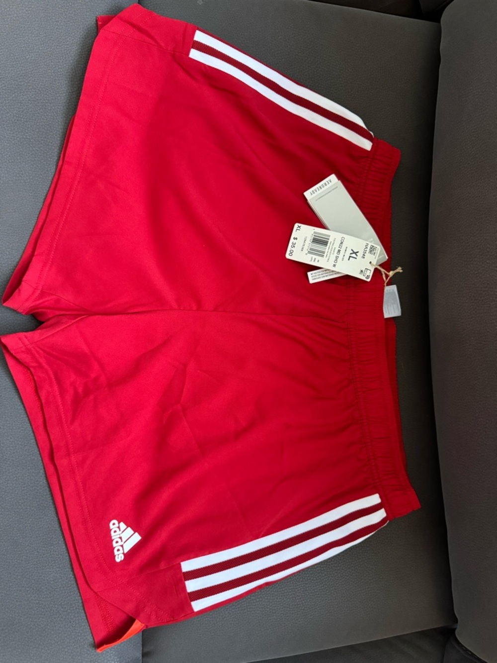 Adidas Red Women's Athletic Shorts with White Stripes